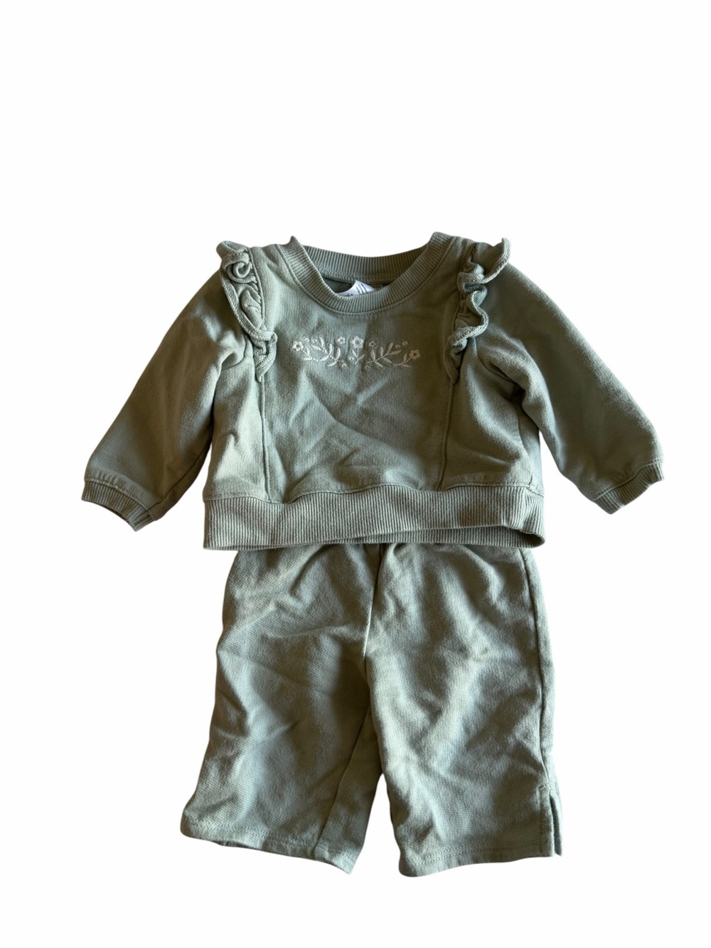 Baby Sage Green Ruffle Sweatshirt & Pants Set